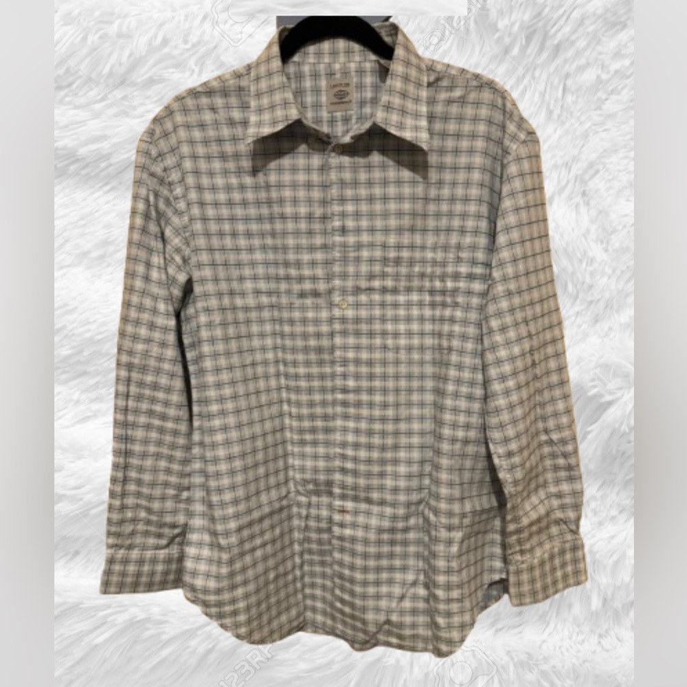 Men’s Latitude by Northern Isles button shirt, lt blue & white plaid, size L